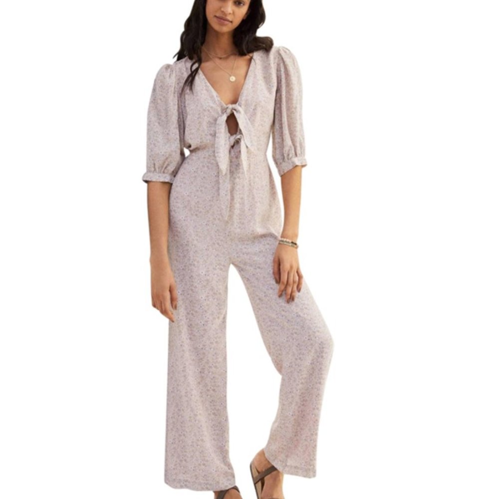 Pink Floral Jumpsuit Anthropologie en saison XL Aceline Wide Leg Jumpsuit